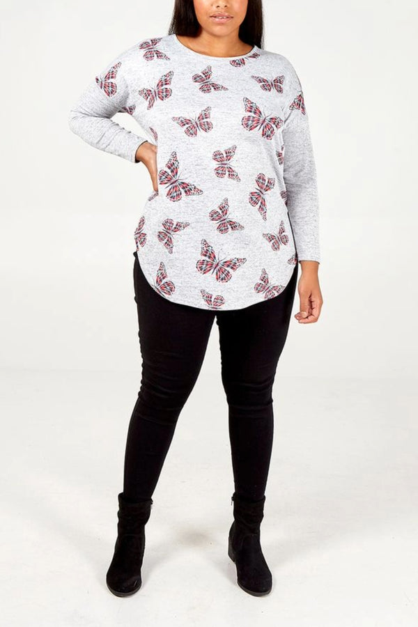 Qed London Curve Butterfly Print Back Zip Top