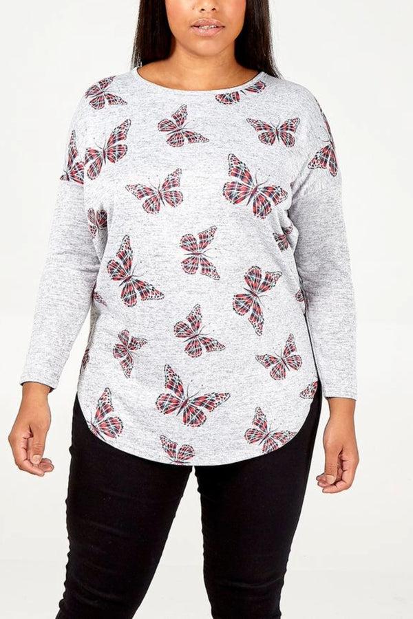 qed london Curve Butterfly Print Back Zip Top