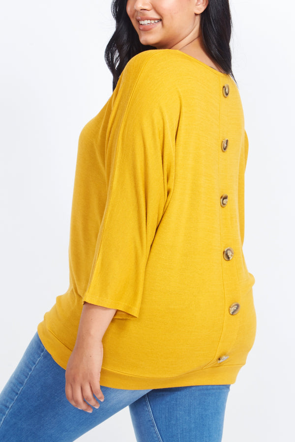 qed london Curve Button Back Long Sleeve Top