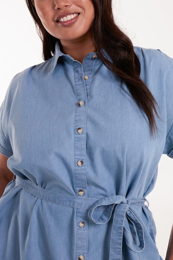 Qed London Curve Button Front Belted Shirt Dress