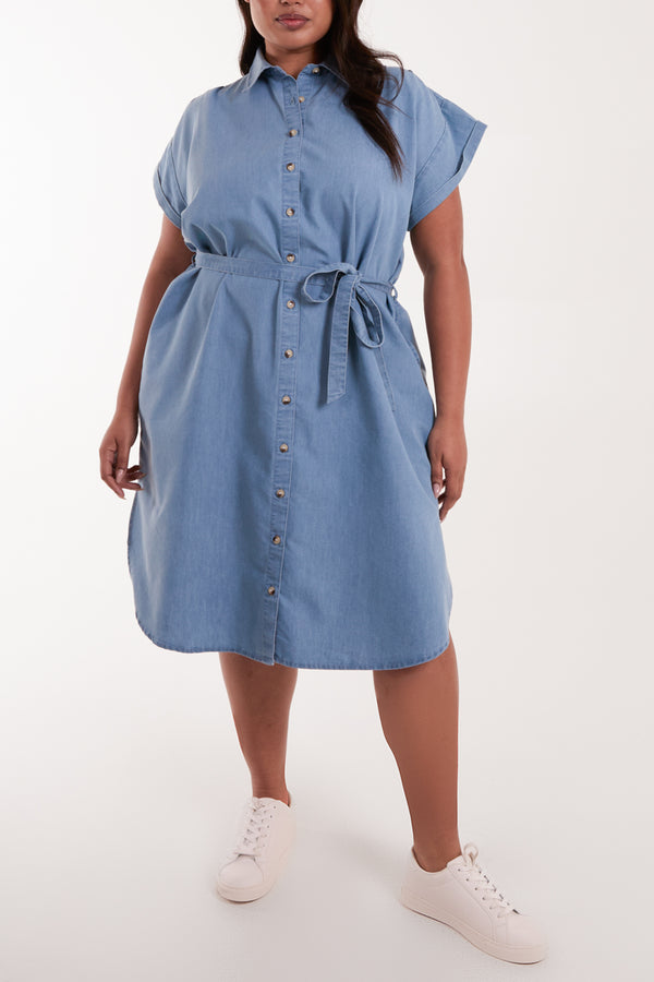 qed london Curve Button Front Belted Shirt Dress