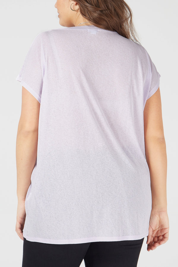 Qed London Curve Button Shoulder Batwing Top