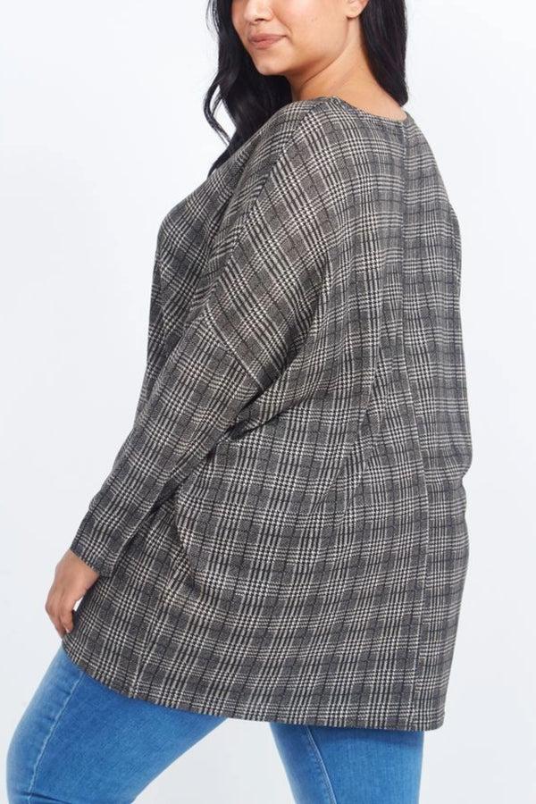 Qed London Curve Check Batwing Top