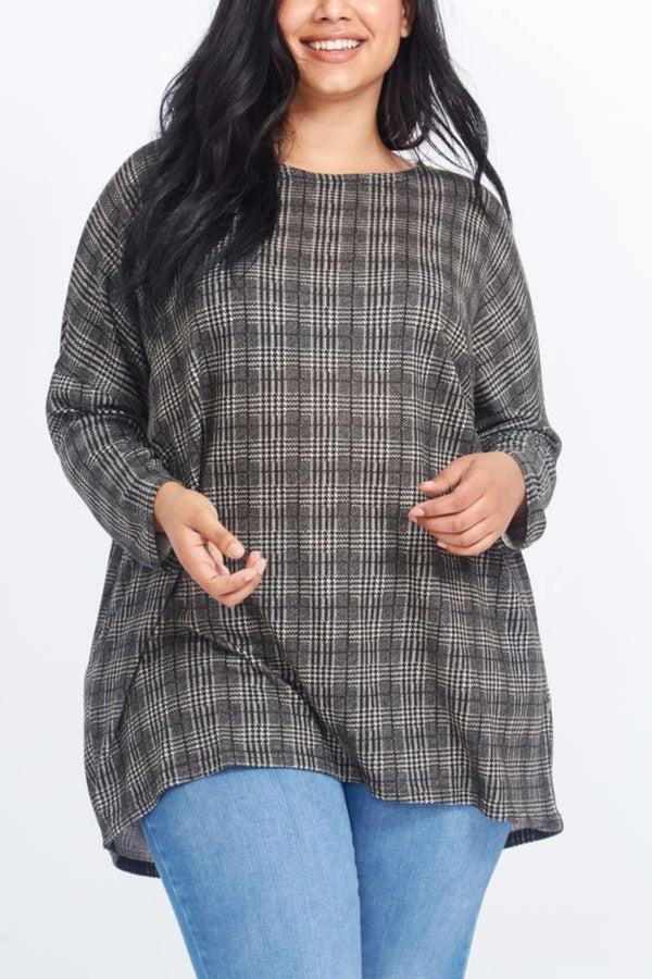 qed london Curve Check Batwing Top