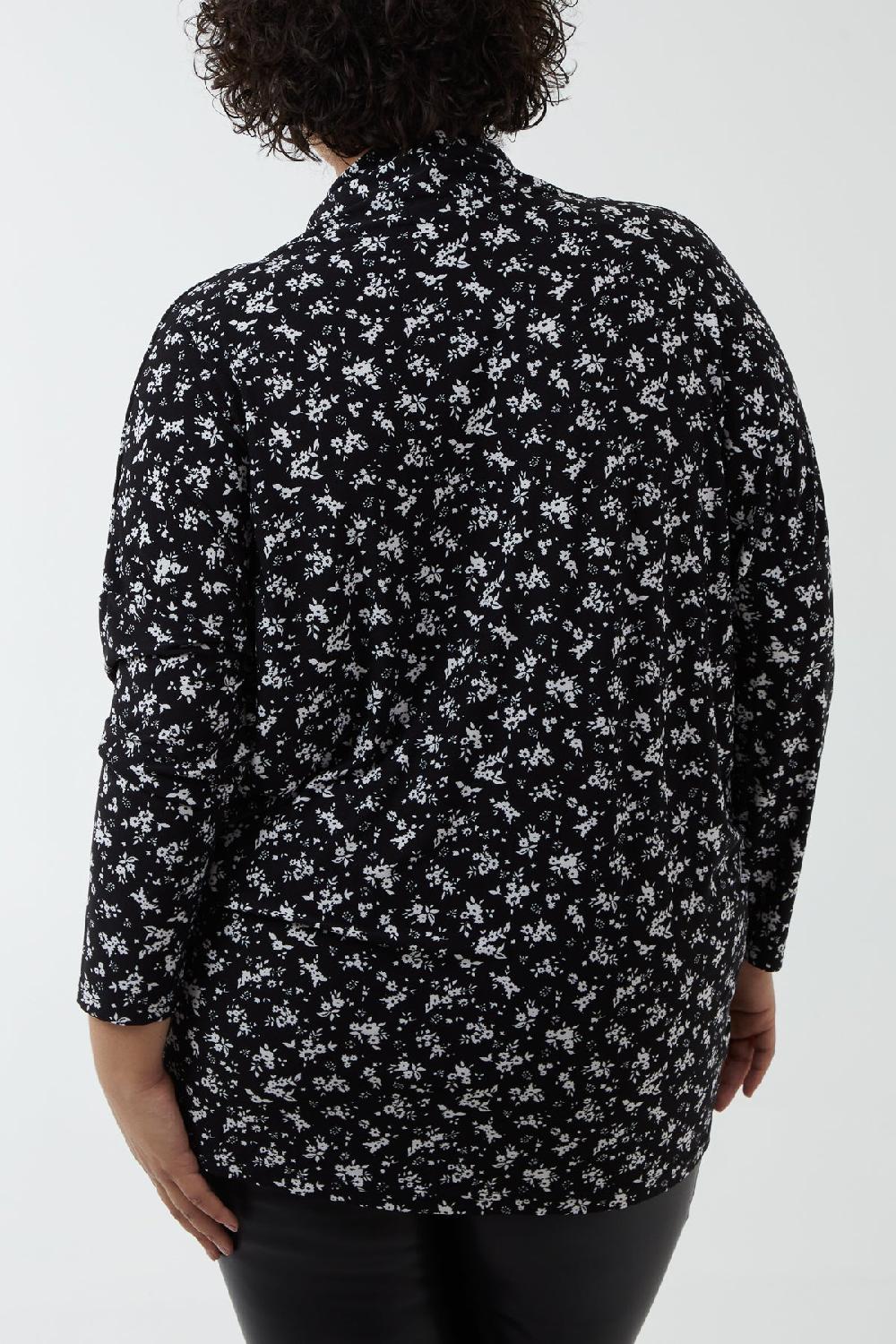 Qed London Curve Ditsy Floral Drape Dip Hem Top