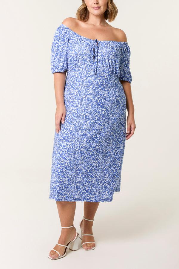 Qed London Curve Ditsy Floral Milkmaid Midi Dress