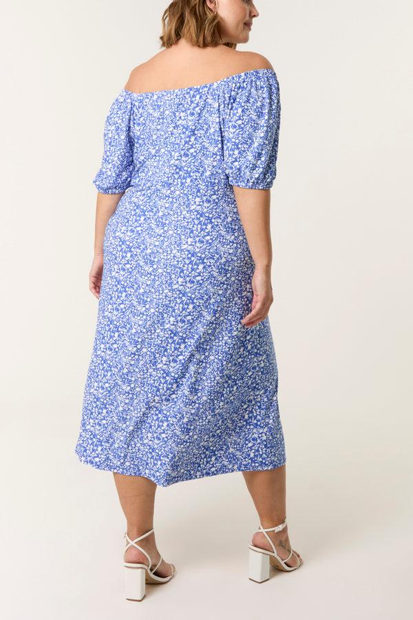 Qed London Curve Ditsy Floral Milkmaid Midi Dress