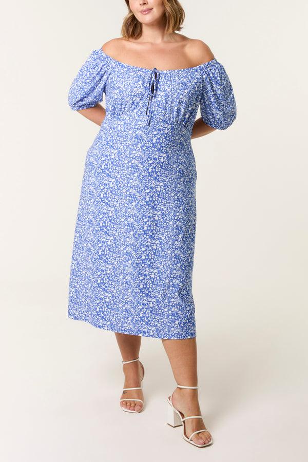 qed london Curve Ditsy Floral Milkmaid Midi Dress