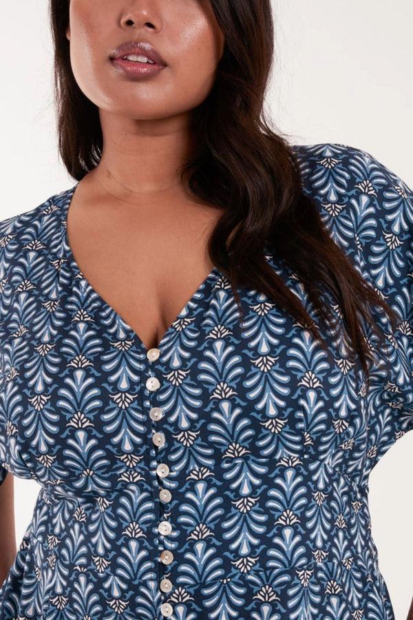 Qed London Curve Fleur Di Lis Button Through Dress