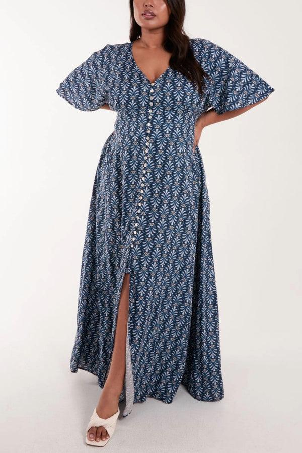 qed london Curve Fleur Di Lis Button Through Dress