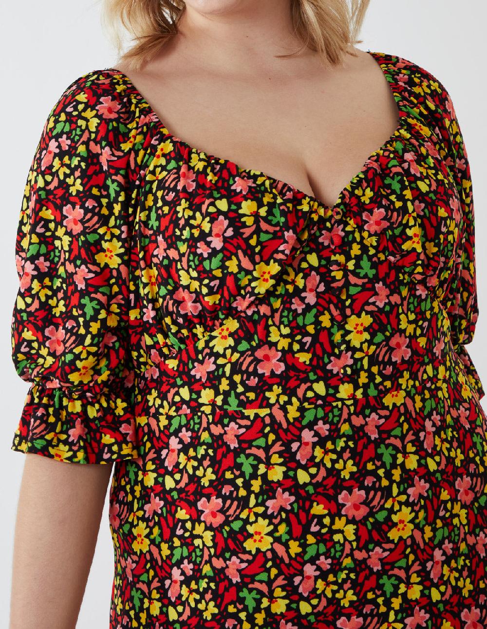 Qed London Curve Floral Gypsy Midi Smock Dress