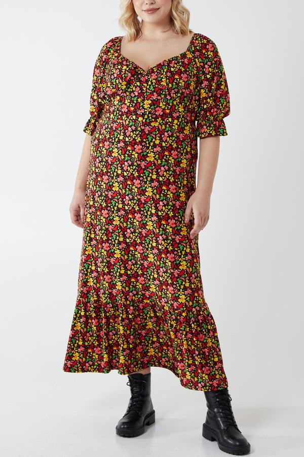 qed london Curve Floral Gypsy Midi Smock Dress