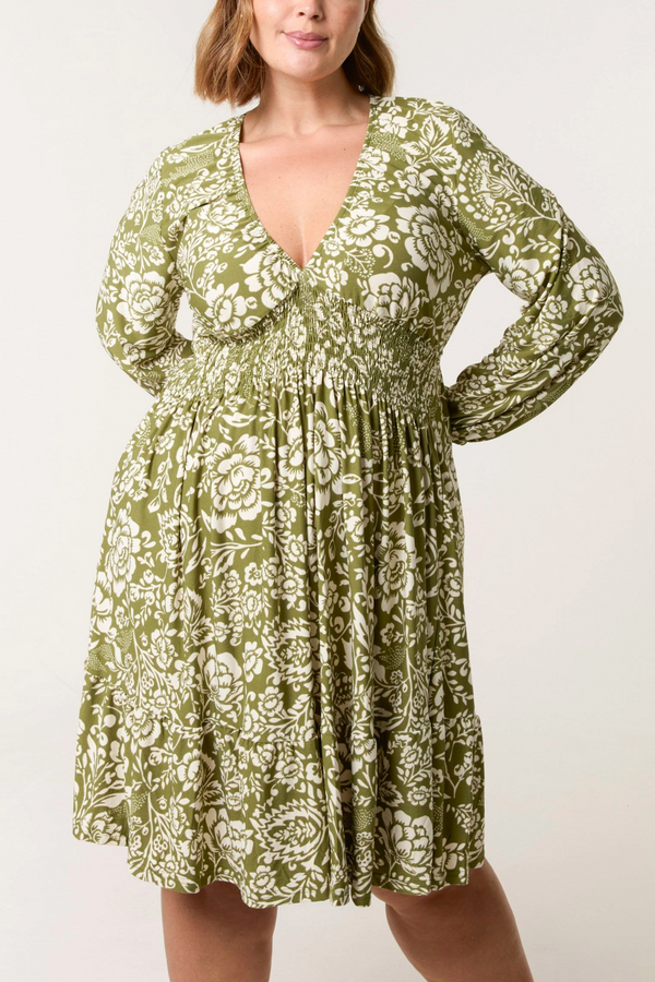 Qed London Curve Floral Print Stretch Dress