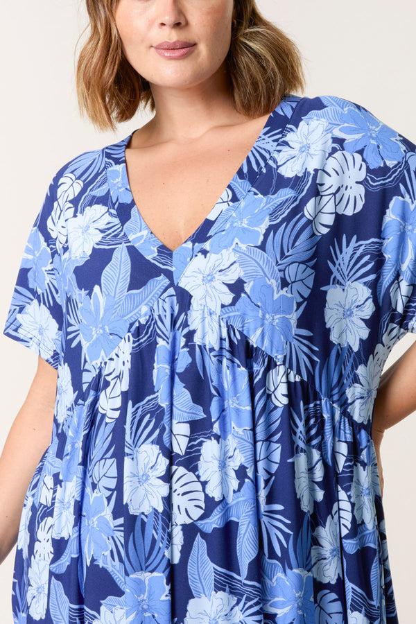 Qed London Curve Floral V-Neck Smock Dress