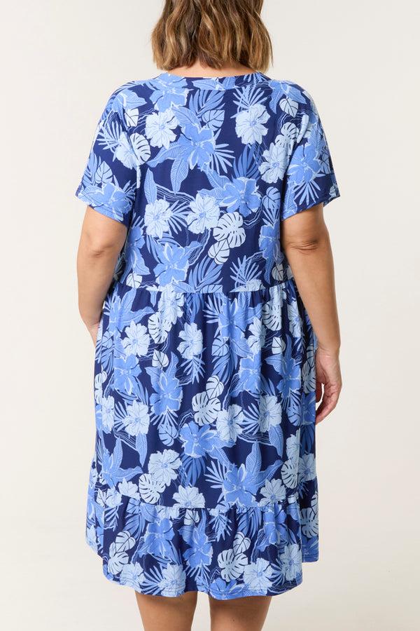 Qed London Curve Floral V-Neck Smock Dress