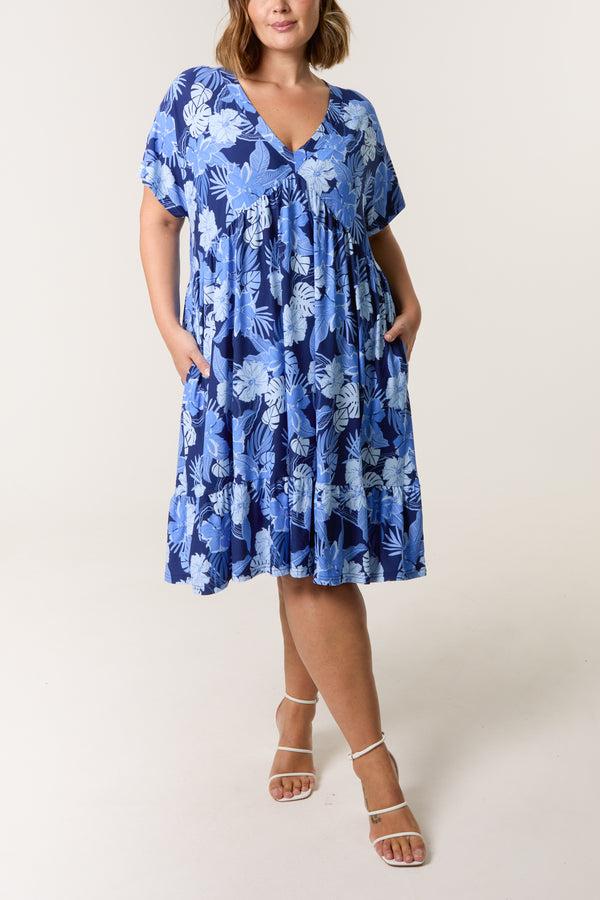 qed london Curve Floral V-Neck Smock Dress