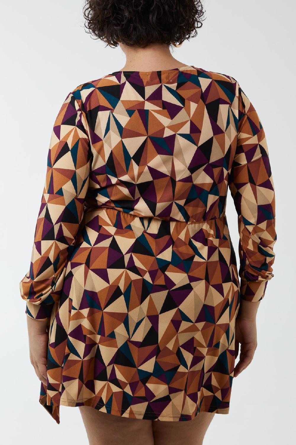 Qed London Curve Geometric Fixed Wrap Skater Dress