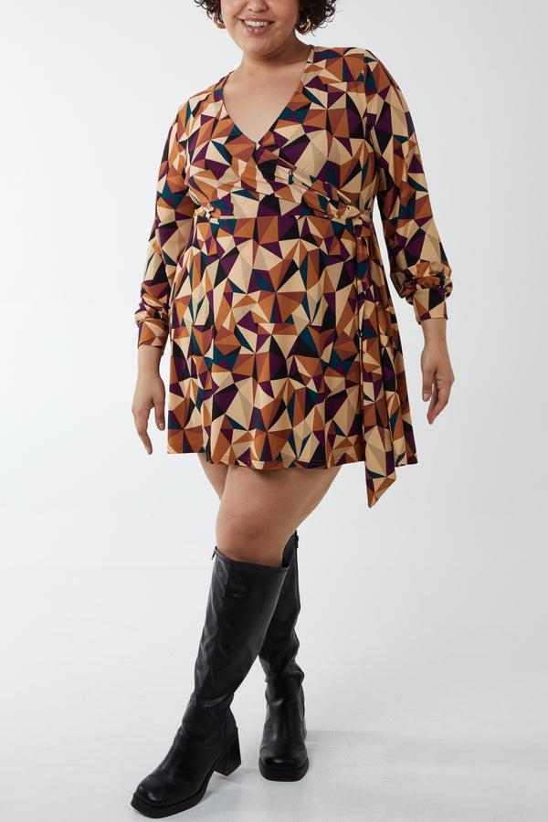 qed london Curve Geometric Fixed Wrap Skater Dress