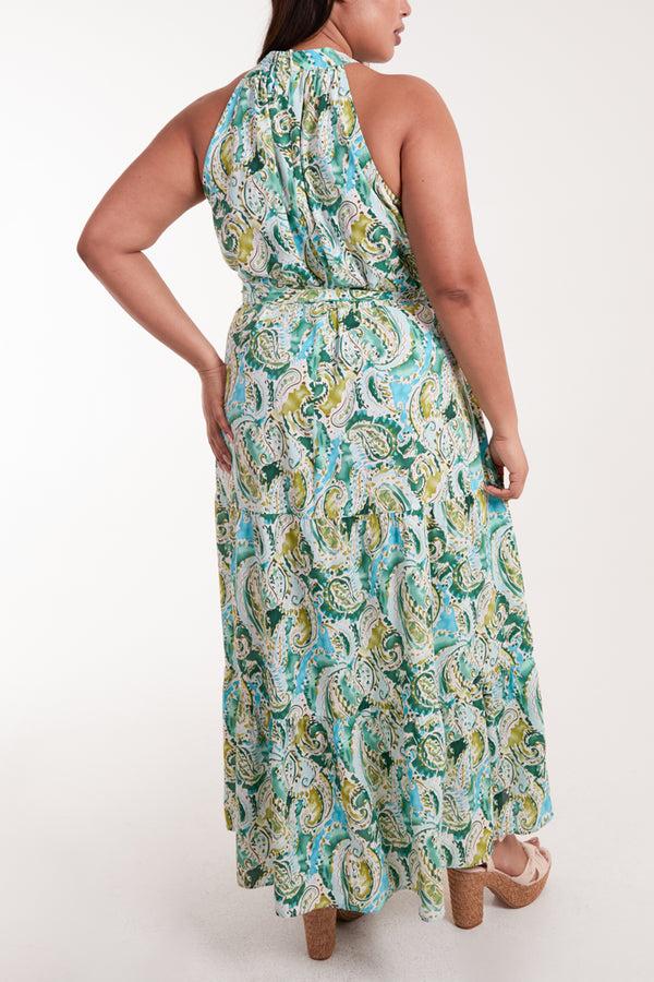 Qed London Curve Halter Neck Paisley Maxi Dress