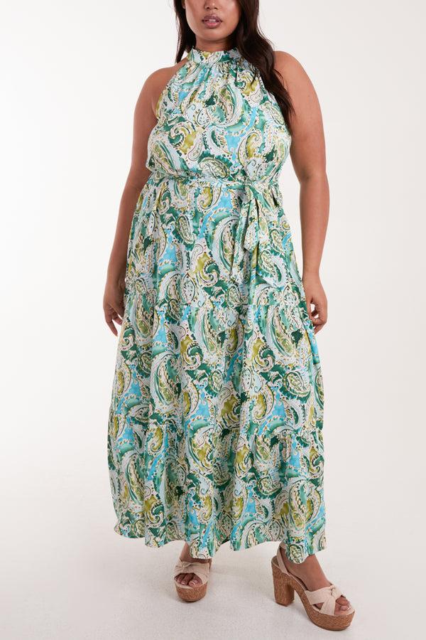 qed london Curve Halter Neck Paisley Maxi Dress