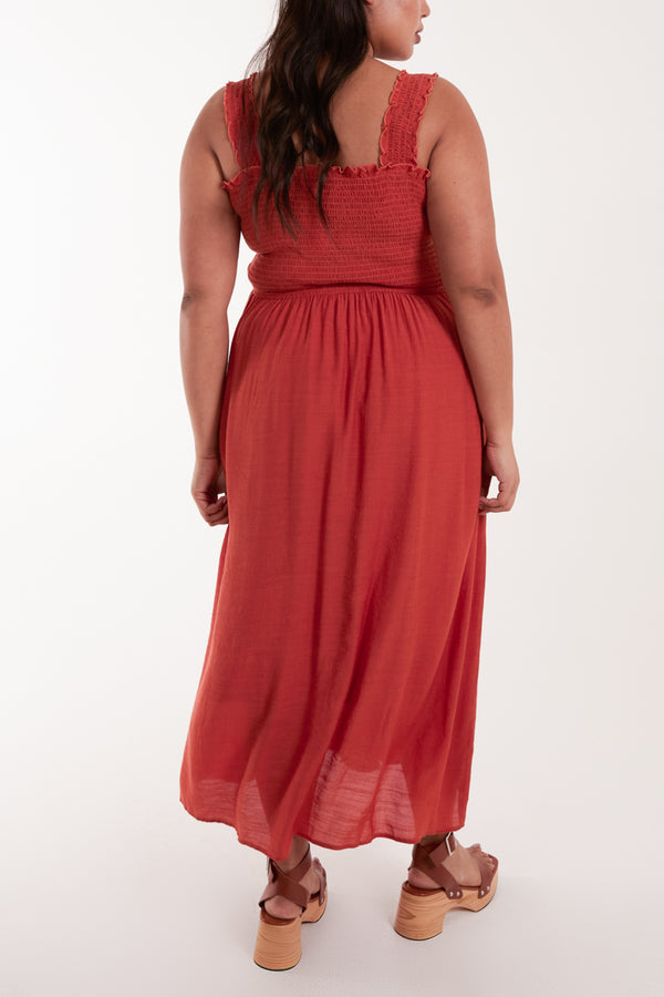 Qed London Curve Shirred Bust Button Down Dress