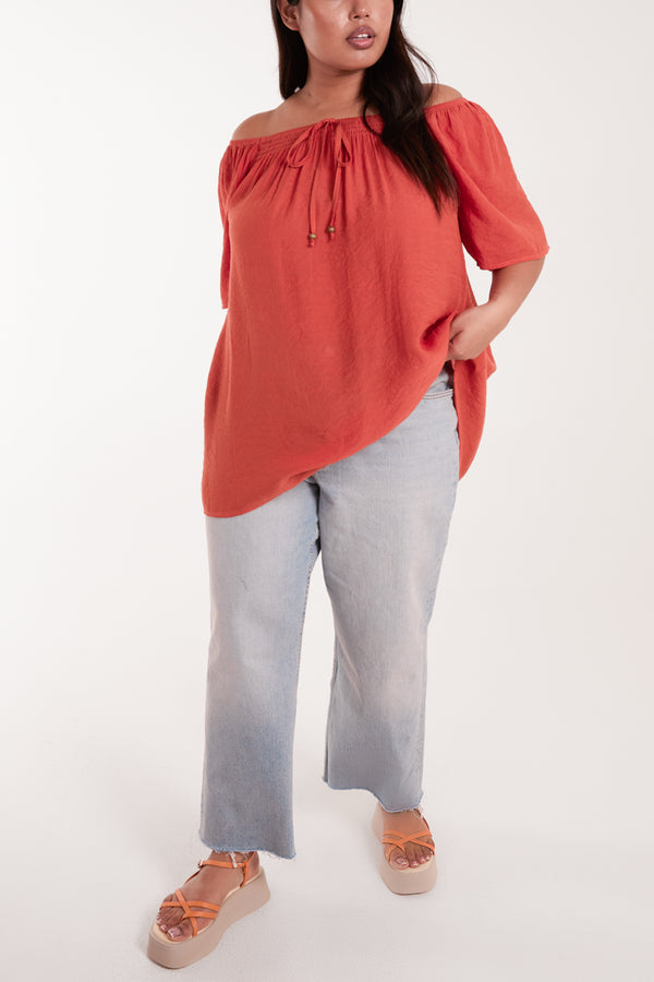 Qed London Curve Shirred Front Bardot Swing Top