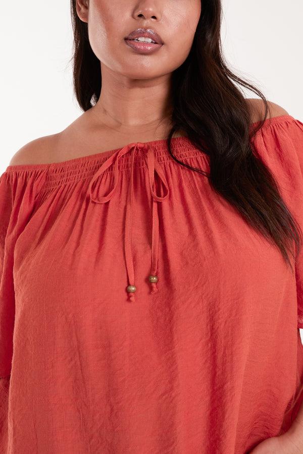 Qed London Curve Shirred Front Bardot Swing Top