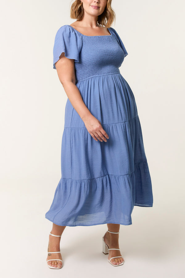 Qed London Curve Shirred & Tiered Midi Dress