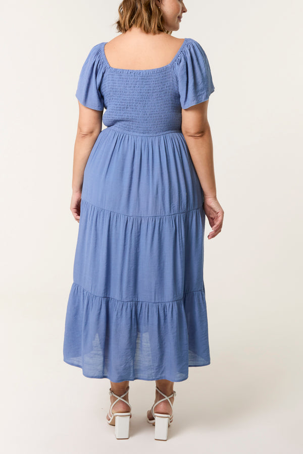 Qed London Curve Shirred & Tiered Midi Dress