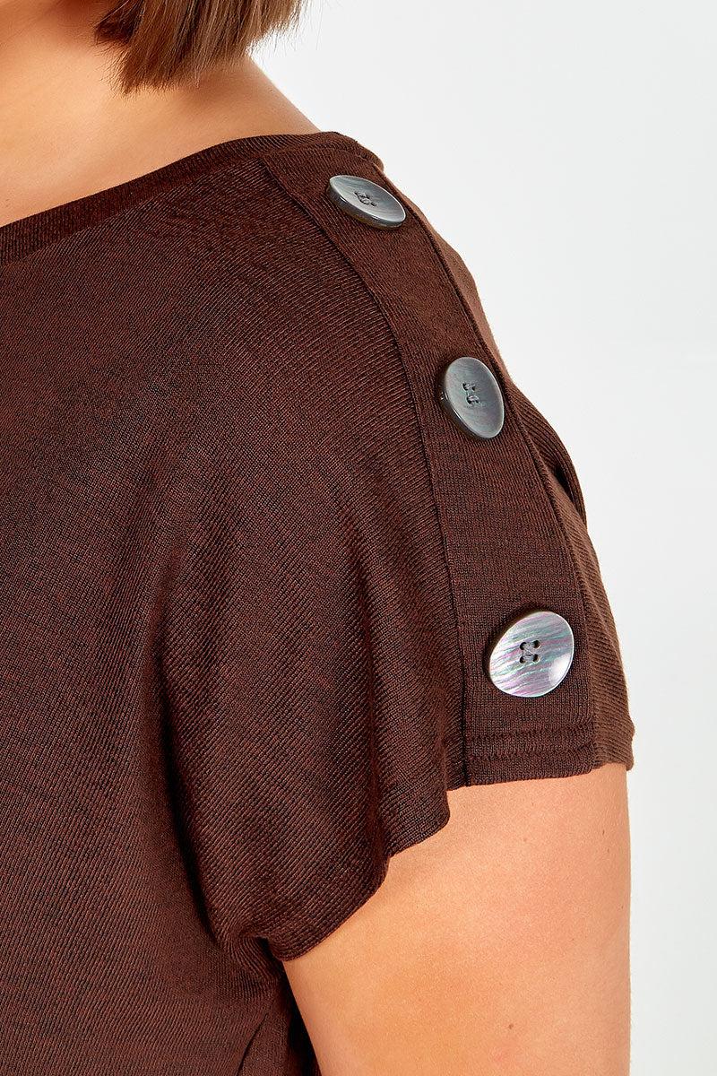 Qed London Curve Short Sleeve Button Shoulder Top