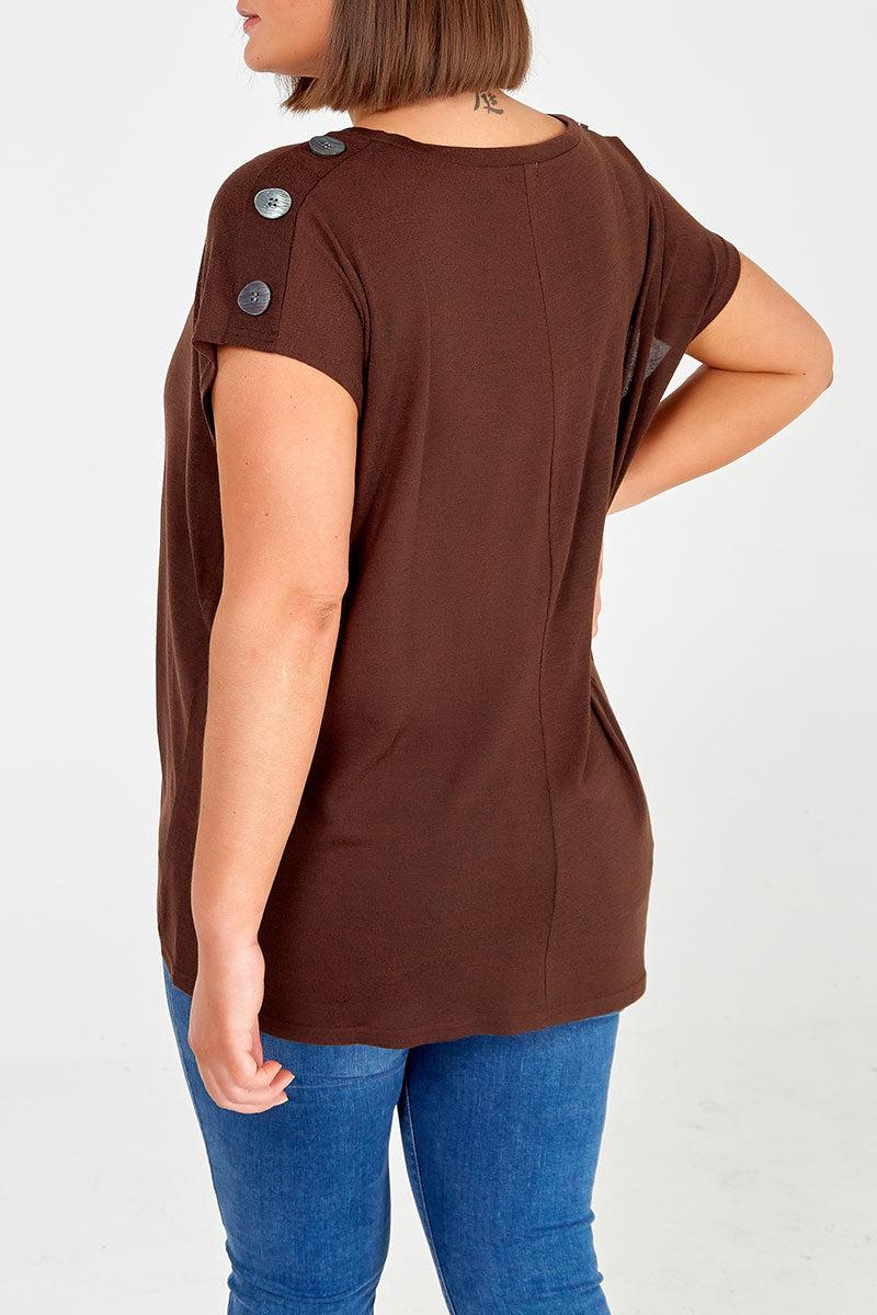 Qed London Curve Short Sleeve Button Shoulder Top