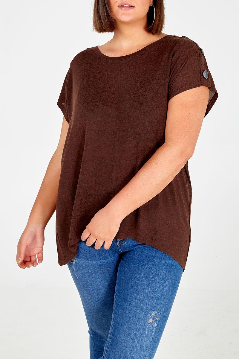 qed london Curve Short Sleeve Button Shoulder Top