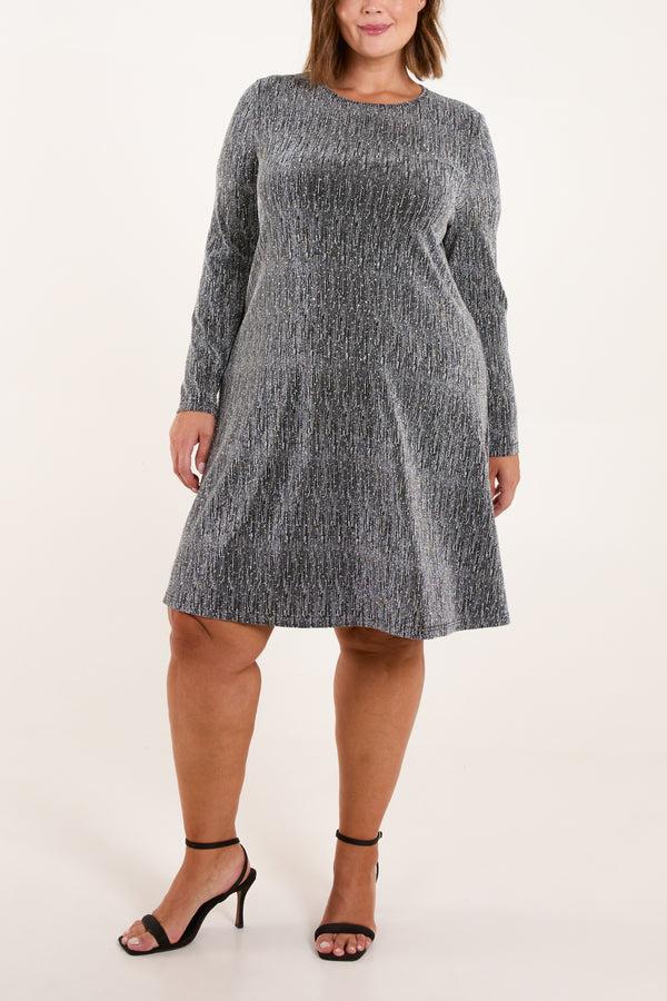 qed london Curve Silver Lurex Swing Dress
