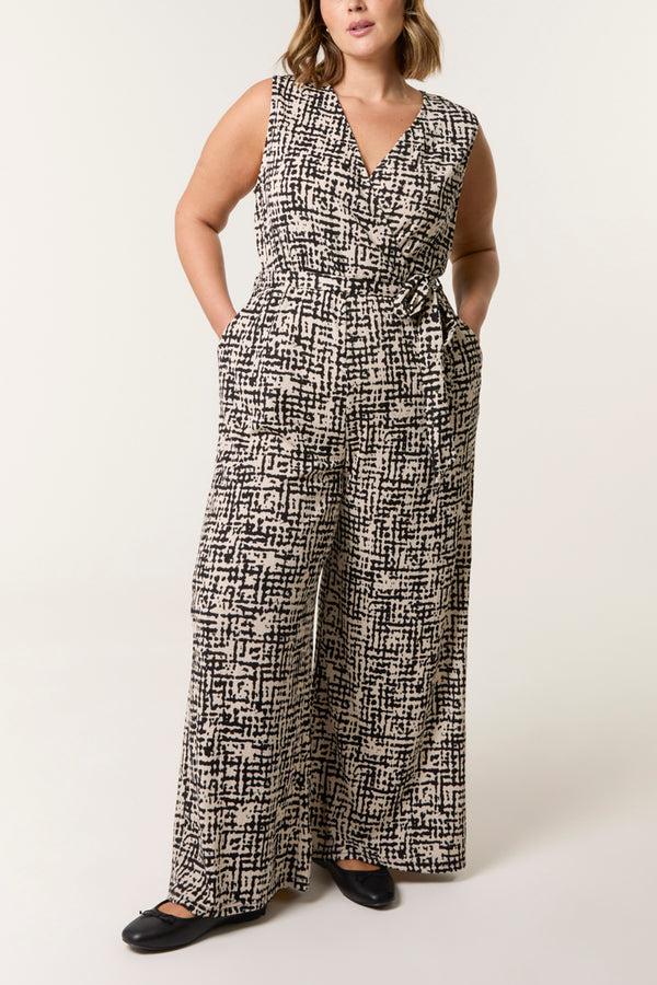 qed london Curve Sleeveless Belted Jumpsuit