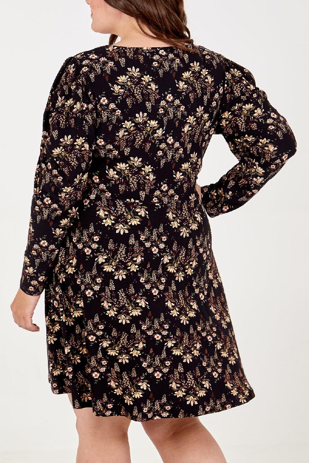 Qed London Curve Square Neck Floral Mini Dress