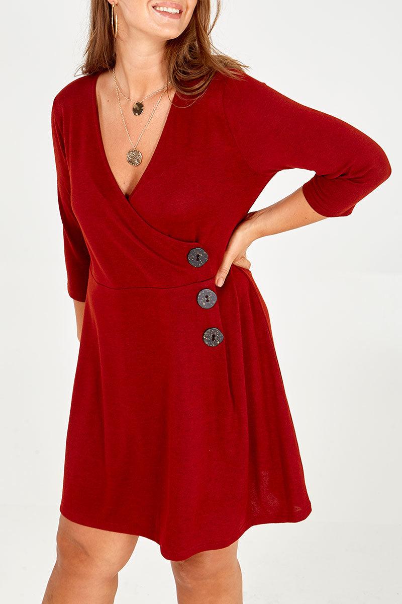 Qed London Curve Wrap Front Button Down Dress