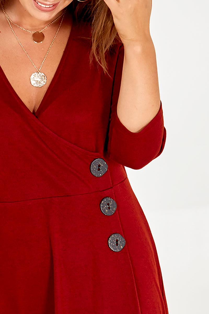 Qed London Curve Wrap Front Button Down Dress