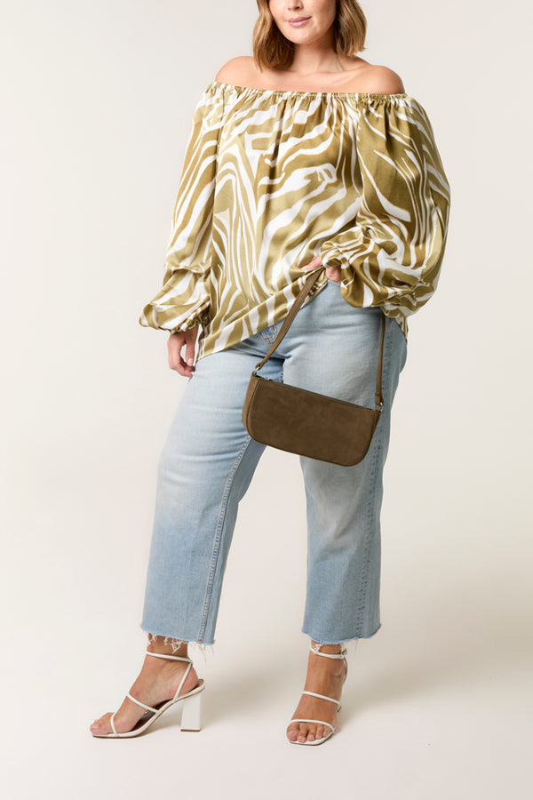 Qed London Curve Zebra Satin Ruched Bardot Top