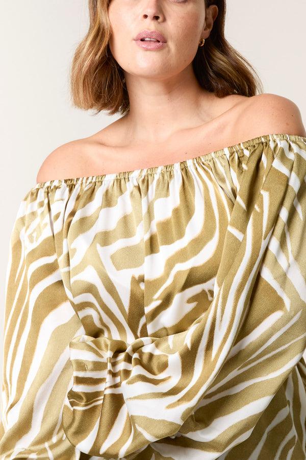 Qed London Curve Zebra Satin Ruched Bardot Top