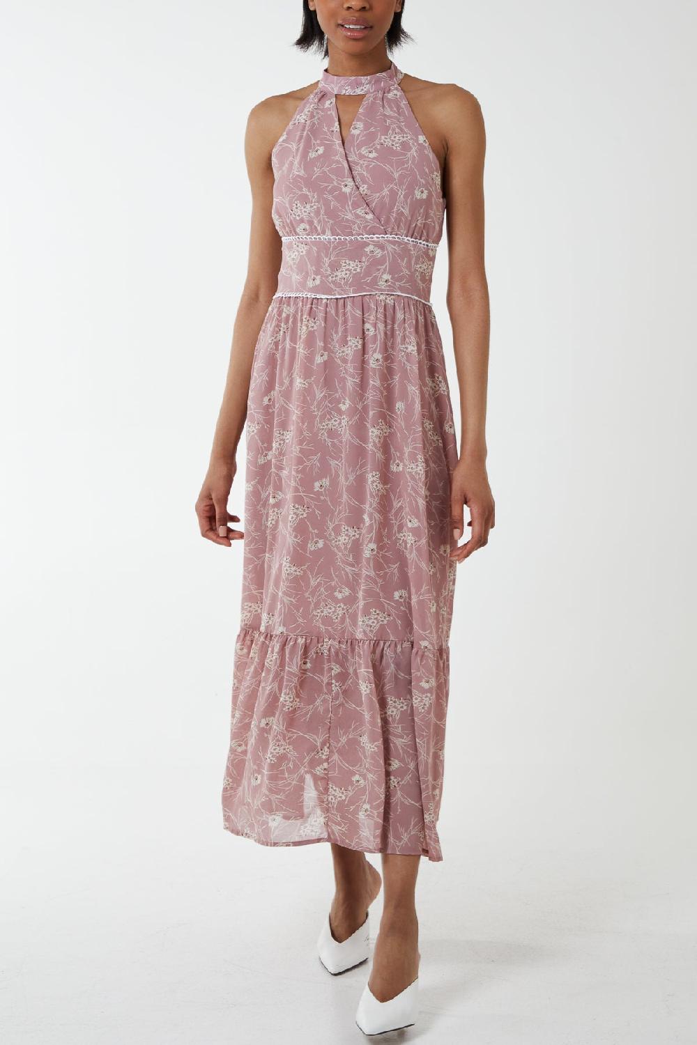 Qed London Cut Out Halter Neck Maxi Dress