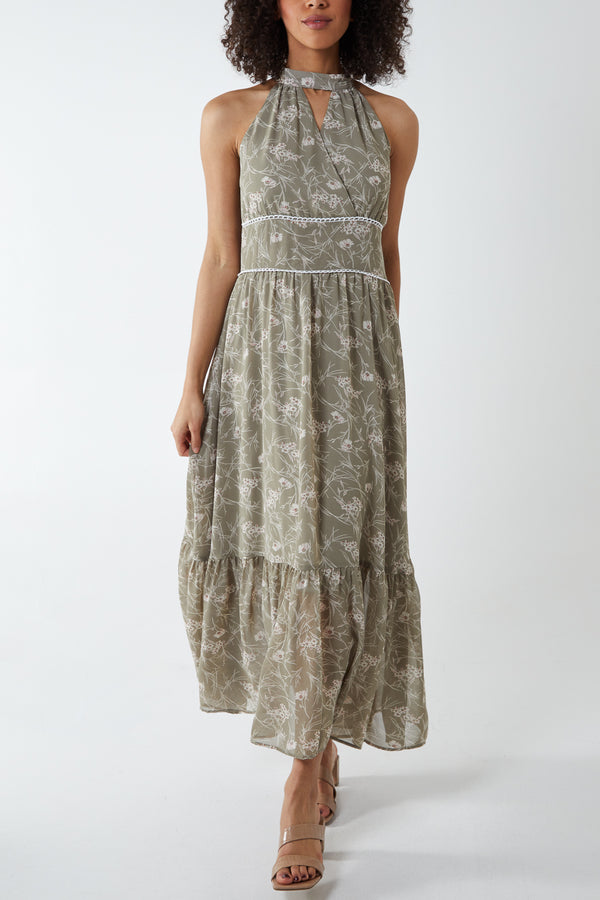 qed london Cut Out Halter Neck Maxi Dress