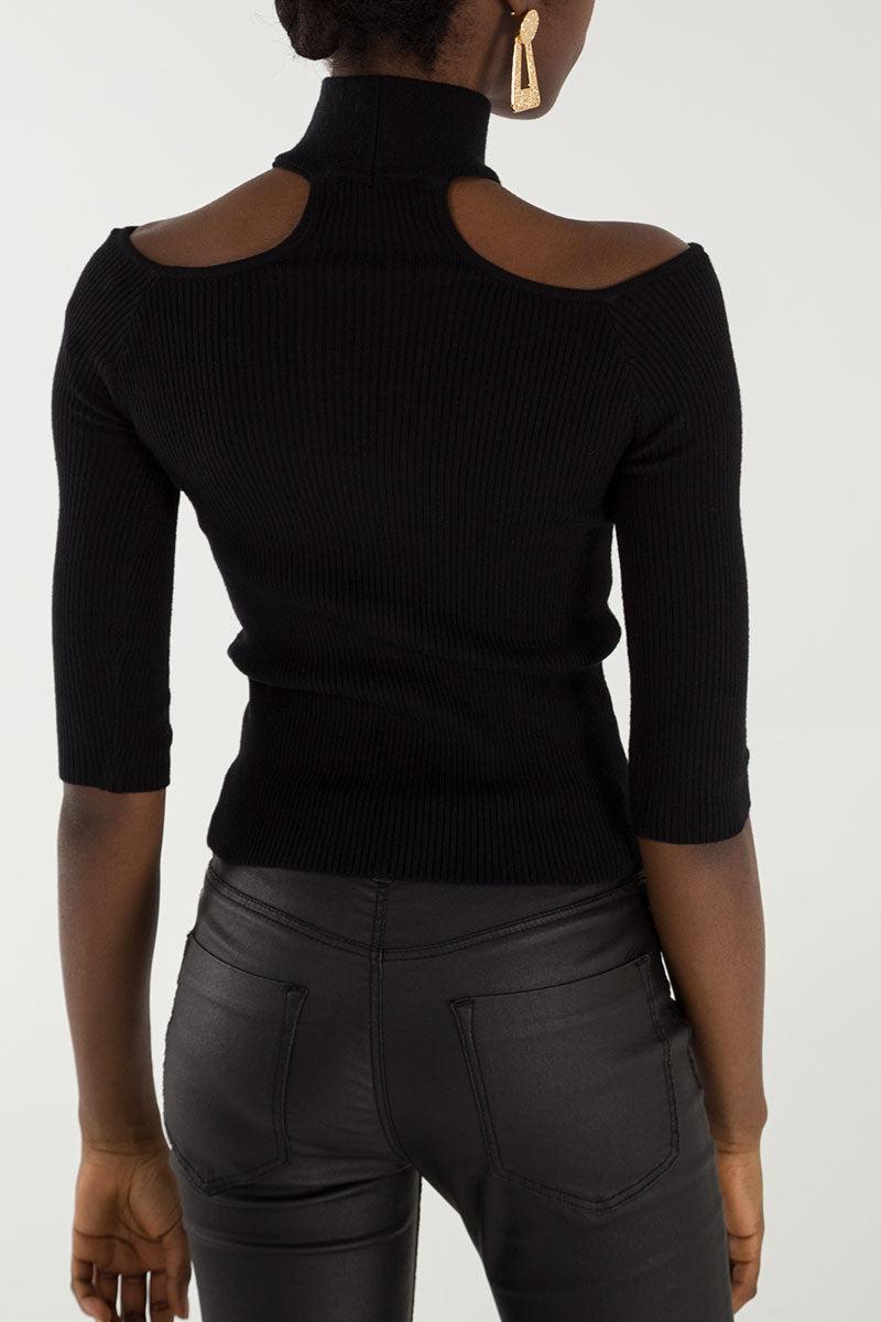 Qed London Cut Out Shoulder Rib Jumper
