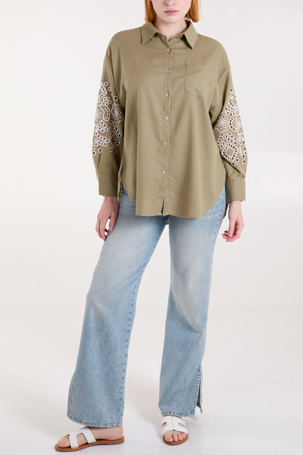 Qed London Cutwork Linen Shirt