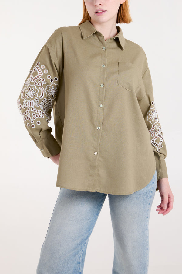 qed london Cutwork Linen Shirt
