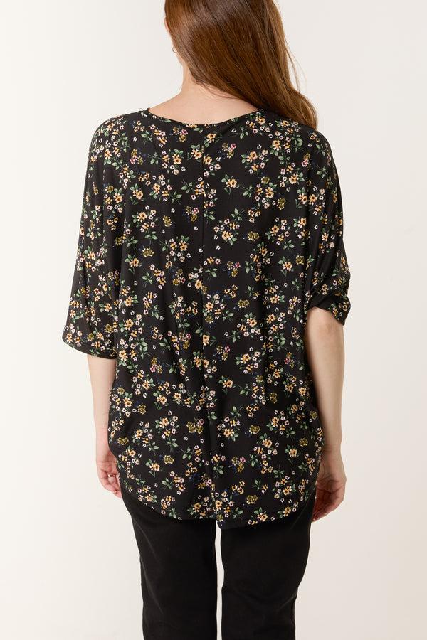 Qed London Daisy Floral Zip Front Top