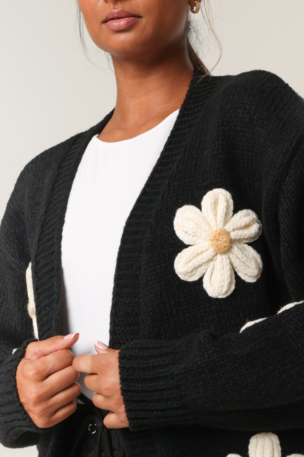 Qed London Daisy Knit Flower Cardigan