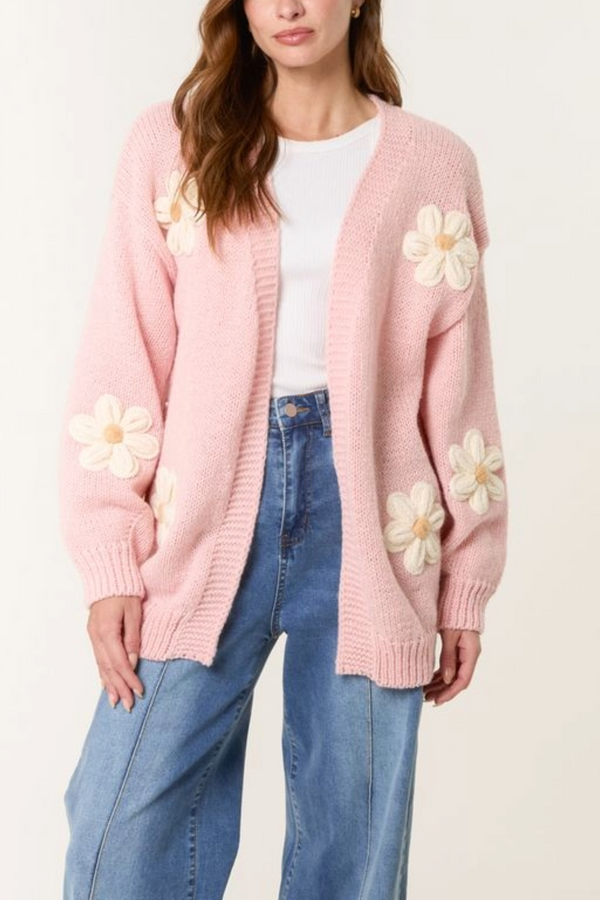 Qed London Daisy Knit Flower Cardigan