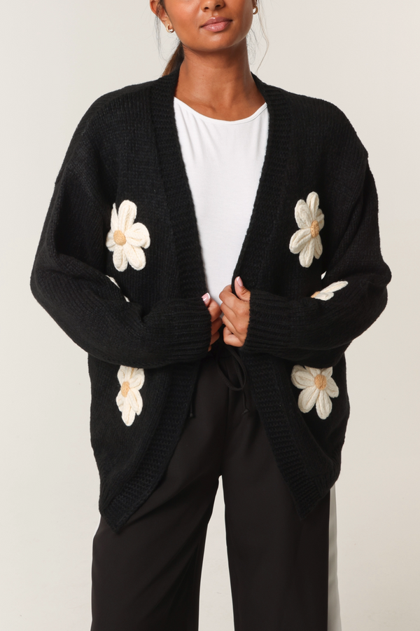 qed london Daisy Knit Flower Cardigan