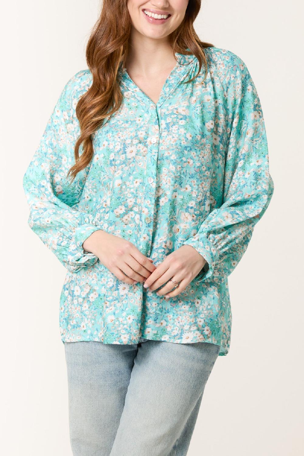 Qed London Daisy Print Shell Button Blouse