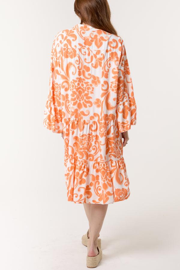 Qed London Damask Floral Tiered Midi Dress